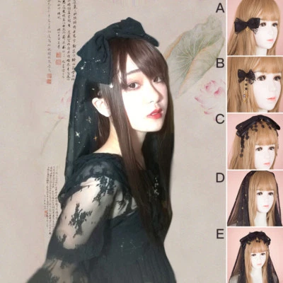Gótico Lolita Velo Negro Moño Diadema Clip Encaje Tocado Accesorios para el Cabello Foto 1 de 4