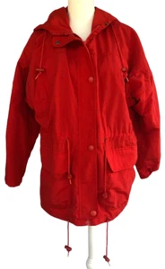Red Hooded Unbranded Jacket Parka Lined Coat Front Zip - Picture 1 of 8