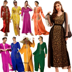 Maxi Vestido Largo Marroquí Mujer Musulmana Abaya Caftán Islámico Árabe Vestido Bata Abaya - Imagen 1 de 97