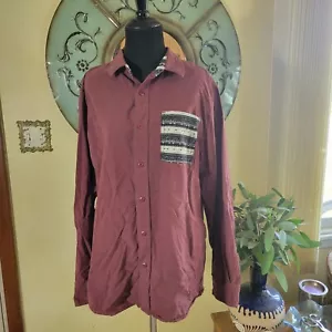 On The Byas Dk Red Button Up Shirt Southwestern Geometric Long Sleeve Sz Lg - Picture 1 of 5