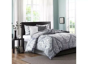 Madison Park Queen 7 Piece Cotton Printed Comforter Set In Grey Finish MP10-501 - Picture 1 of 6