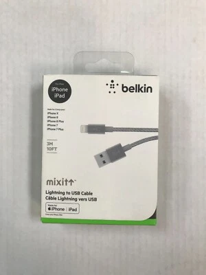 Belkin MIXIT Metallic Charge & Sync Cable 10ft for iPhone iPad - Gray - NEW  - Image 1 of 2