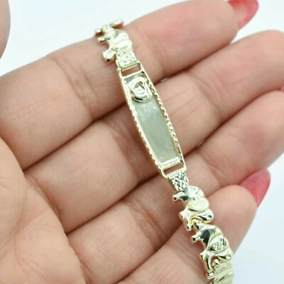 Текстурированный слоны Stampato CZ детский гравируемый ID браслет реальный 10K желтое золото - Изображение 1 из 4