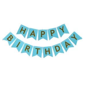 Bandera de Feliz Cumpleaños Decoración Carta Colgante Foto HBD Papel Tarjeta Tablero Azul Dorado - Imagen 1 de 1