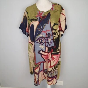 Mordenmiss Womens Lagenlook Tunic Dress Abstract Print Art To Wear Pockets xxl - Picture 1 of 21