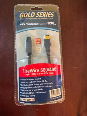 SanMax Gold Series 12' Firewire 800 9-pin to 6-pin 1394B Cable CC1394-96-12-G - Image 1 of 4