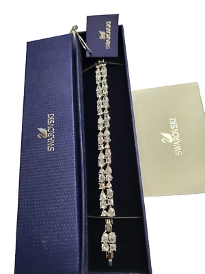 Auténtico Brazalete Swarovski Louison Chapado en Rodio con Doble Fila de Cristales Foto 1 de 3