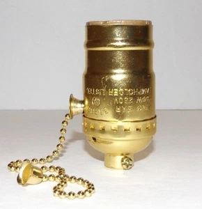 ON/OFF BRASS PLATED PULL CHAIN MEDIUM BASE E26 LAMP SOCKET NEW 30753J - Picture 1 of 5