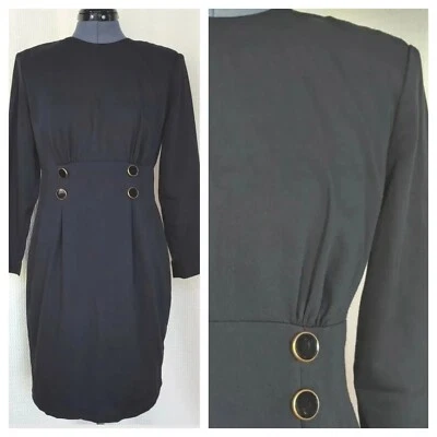 Vestido negro vintage Hearts con cintura ajustada y corpiño trasero abotonado talla 10 Foto 1 de 4