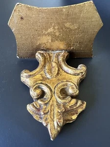 VTG Italian Gold Leaf Fleur Lis Scroll Faux Carved Wood Wall Shelf Hang 5 x 4 - Picture 1 of 13