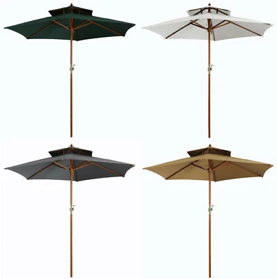 PURE HOME & GARDEN Holz Sonnenschirm Gartenschirm 270 cm Bois Balkonschirm rund 2,7 m mit Kurbel