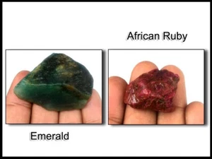 Natural Colombian Emerald & African Ruby 210 Ct Gemstone Rough Specimen Pair - Picture 1 of 5