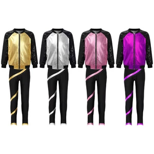 Kids Boys Girls Dance Outfits Workout Coat With Trousers Dancewear Hip Hop Gym - Picture 1 of 41