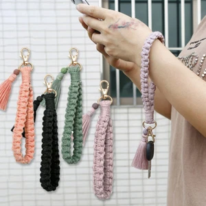 Hand Woven Braided Loop Keychain Macrame Keys Holder Wrist Strap Key Chains Ring - Picture 1 of 25