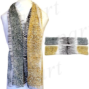 Nuevo Para mujeres Bufanda de Chifón Bufandas Chal Envolvente Leopardo Estampado 2 Colores Amarillo Verde - Imagen 1 de 3