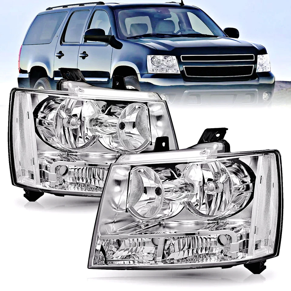 For 2007-2014 Chevy Avalanche Chevrolet Suburban Tahoe Chrome Headlights 07-14 - Image 1 of 4