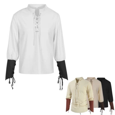 Venta caliente Para hombres Medieval Steampunk Camisa Halloween Camisa Con cordones Delanteros Prendas para el torso Foto 1 de 4