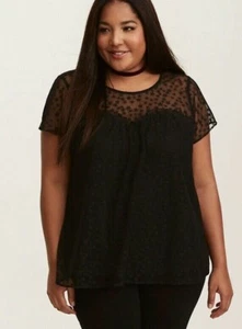 Torrid Womens Black Star Mesh Overlay Pemplum Blouse Goth Romantic Size 2 - Picture 1 of 9