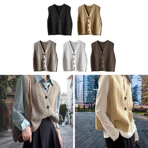 Knitted Vest Shopping Vintage Design V Neck Breathable Women Waistcoat - Picture 1 of 30