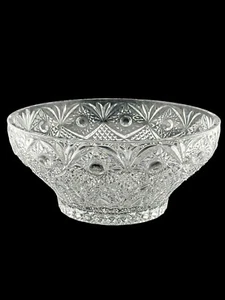 Large Vintage Bohemia Cut Crystal Fruit Salad Serving Bowl Clear 10” Diameter - Picture 1 of 7
