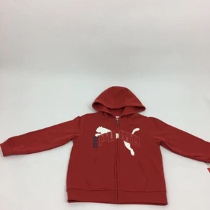 PUMA 1948 Boys Hoodie Red Full Zipper Kangaroo Pocket Cotton Blend 5 New - Picture 1 of 11