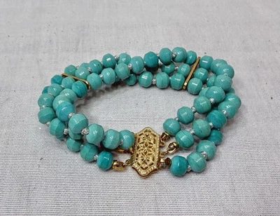 Estate Triple Strand Turquoise Bracelet With 14k Gold Clasp SMALL 17.5g - Image 1 of 4