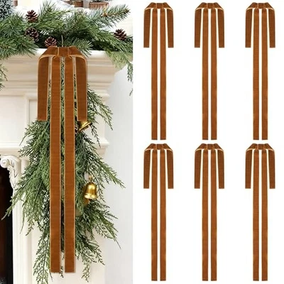 6 Pcs Velvet Christmas Bows, Velvet Ribbon Bows with Twist Ties for Ginger - Image 1 of 4