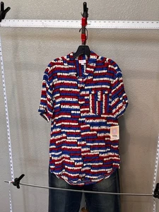 NWT Lularoe Gugaroe Artwork SHORT SLEEVE BUTTON UP SHIRT Small S - Picture 1 of 7