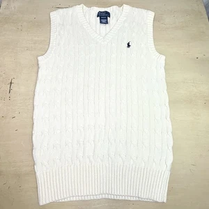 Polo Ralph Lauren Pullover Weste Creme Größe Medium 10-12 V-Ausschnitt Zopfmuster - Bild 1 von 6