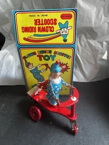 Vintage BLIC Clown Riding Scooter 5" Tin Wind Up Toy w/ Box Works - Picture 1 of 8