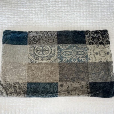 Pottery Barn Blue Velvet Cora Patchwork Lumbar Pillow Cover - Image 1 of 4
