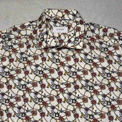 Eton Dress Shirt Mens 43/17 Floral Print Slim Button Up Convertible Cuff Preppy - Image 1 of 4