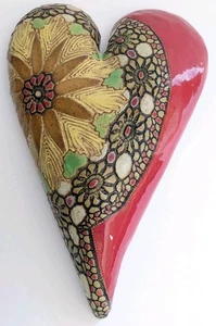 Signed Laurie Pollpeter Eskenazi Large 13" Heart Wall Decor - Artisan Pottery - Picture 1 of 4
