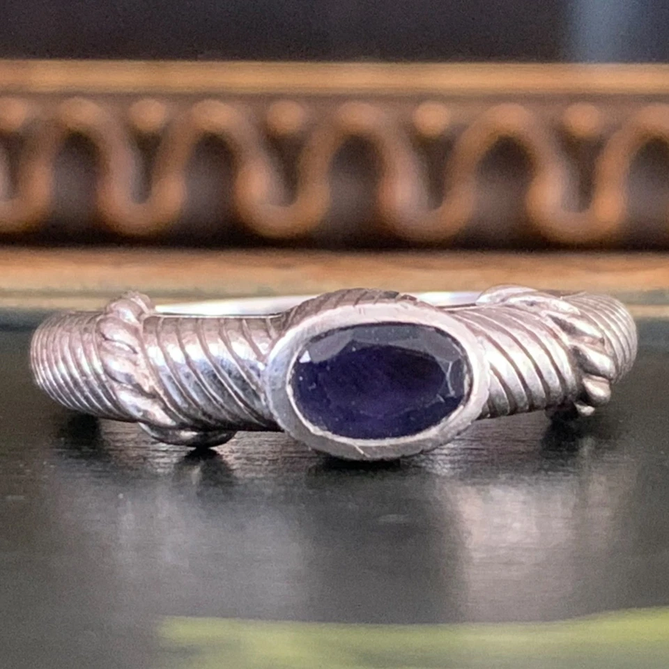 Judith Ripka Sterling Silver Iolite Cable Ring Size 10 Estate Band Thailand  016 - Image 1 of 4