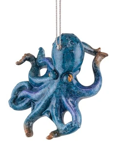 Blue Coastal Octopus Christmas Holiday Ornament Resin Cozumel Reef - Imagen 1 de 1