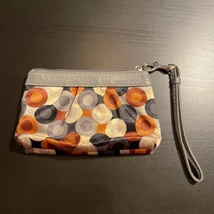 Coach Silver Black Brown Scarf Print Signature Sateen Pouch - Picture 1 of 4