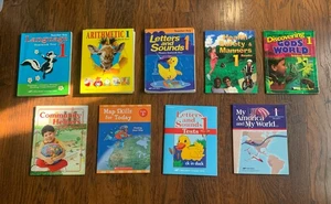 Abeka 1st Grade 9 Book Lot Arithmetic Letters & Sounds America Map Gods World + - Picture 1 of 10