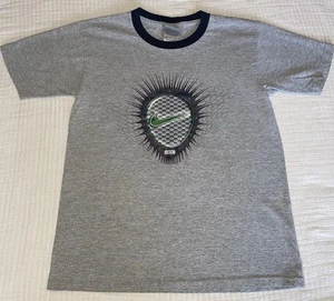 Vintage 90s Nike Oval Swoosh Ringer Shirt Kids sz S (8) Gray - Picture 1 of 6