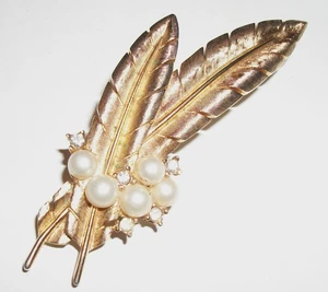 ELEGANTE Vintage TRIFARI KUNSTPERLEN & DIAMANT BLÄTTER STRASS ANSTECKNADEL BROSCHE! - Bild 1 von 4
