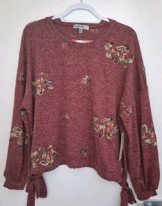 Figueroa And Flower Embroidered Sleeve Top With Side Ties Womens Size XL - Picture 1 of 8