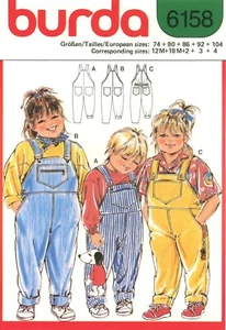 Burda 6158 Children's Overalls w Tapered Leg, Cuffed Option UNISEX Sz 12M-4 UC - Picture 1 of 7