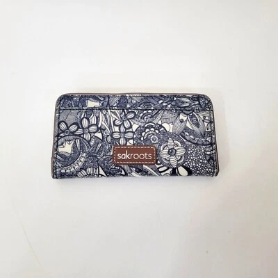 Sakroots Navy & White Floral Wallet  6.5"x 3 1/2" Zip & Snap Closure - Image 1 of 4