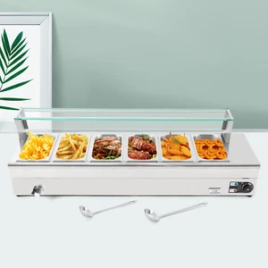 Elektrischer Bain Marie Buffet Servierer 1200 W 6 Pfannen kommerzieller Arbeitsplatte Speisenwärmer - Bild 1 von 13