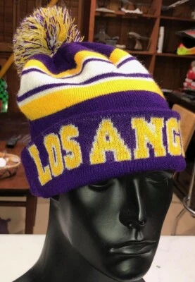 Gorra City Hunter Los Angeles color púrpura dorado gorro lateral puños tejida #G Foto 1 de 4