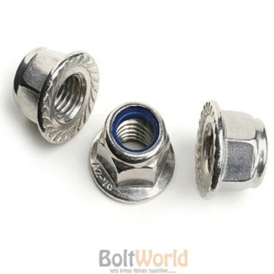 BOLT WORLD M8 / 8mm A2 ACERO INOXIDABLE BRIDA Y NYLON DENTADO INSERTO TUERCAS NYLOC / BRIDA