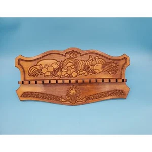 Cornucopia Carved Wood Spoon Holder Rack - Picture 1 of 3