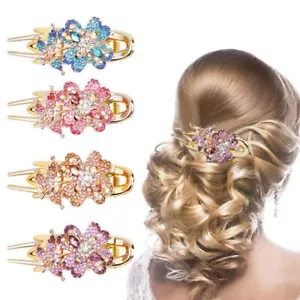4 Packs Rhinestone Flower Hair Clips Crystal Duckbill Hair Claws for Women Girl - Picture 1 of 8