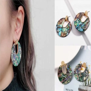 Bohemia Geométrico Disco Redondo Abulón Concha Pendientes Niña Tachuela Formal - Imagen 1 de 7