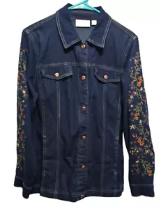 Quacker Factory ♈Womans Embroidered button up Jacket size XS~denim/yellow floral - Picture 1 of 3