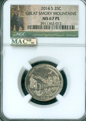 2014 S GREAT SMOKY MOUNTAINS QUARTER NGC MS67 PL MAC SPOTLESS  . - Image 1 of 2